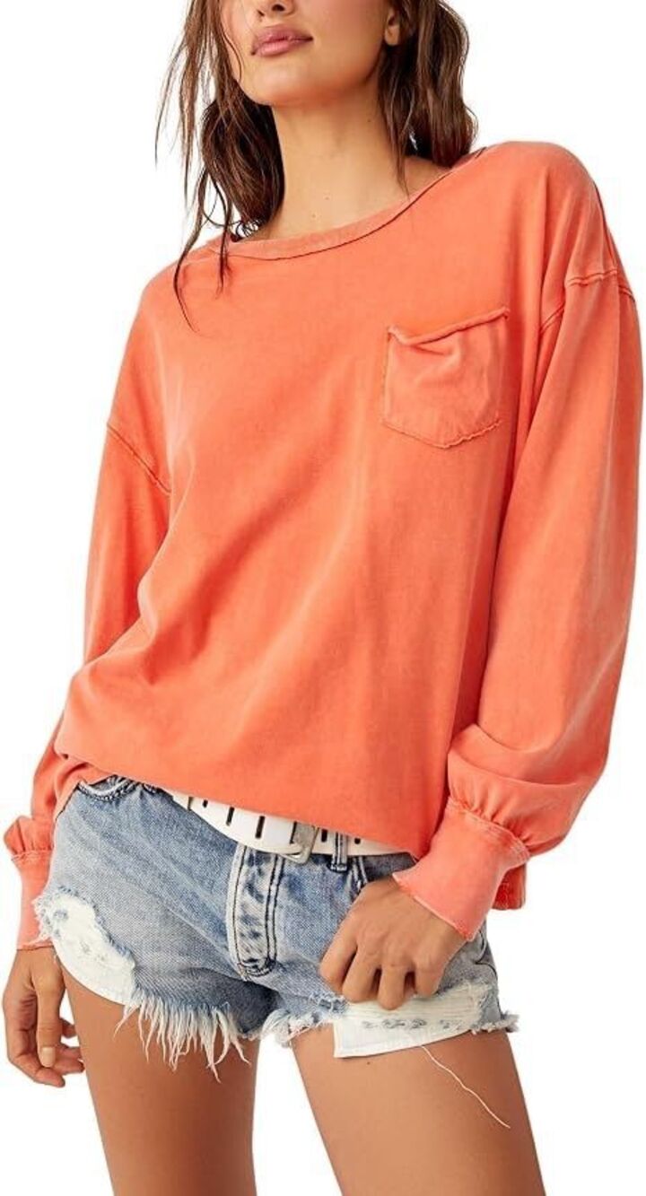 Free People We The Free Fade Into You Long Sleeve Tee Mandarin orange M NEW